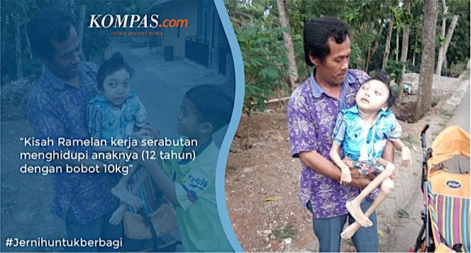 Serabutan menghidupi anak 12tahun berat hanya 10kg
